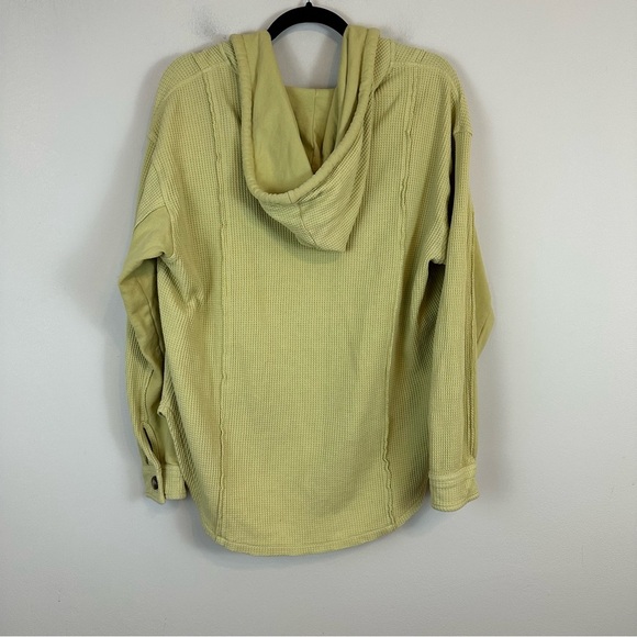 AEO | Bright Green and Yellow Waffle Knit Hooded Shacket Jacket Size Small - Picture 6 of 6